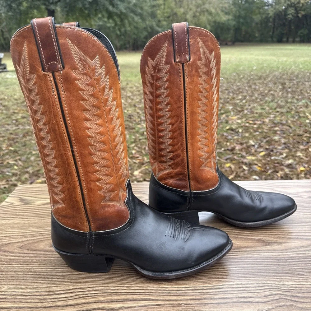 LAREDO Mens 10D Western Dress / Casual Boots Brown And Black Pull On Pointed Toe